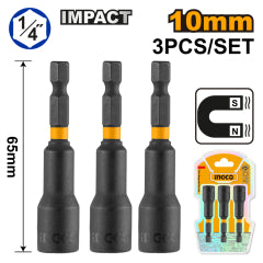 ADAPTADOR INGCO MAGN. IMPACTO 1/4 DR P/PUNTAS MAGN. 3 PZAS 10X65MM #AMN1031