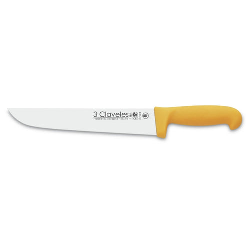 CUCHILLO TRES CLAVELES # 1385 POLIP. AMARILLO 22 CMS CARNICERO