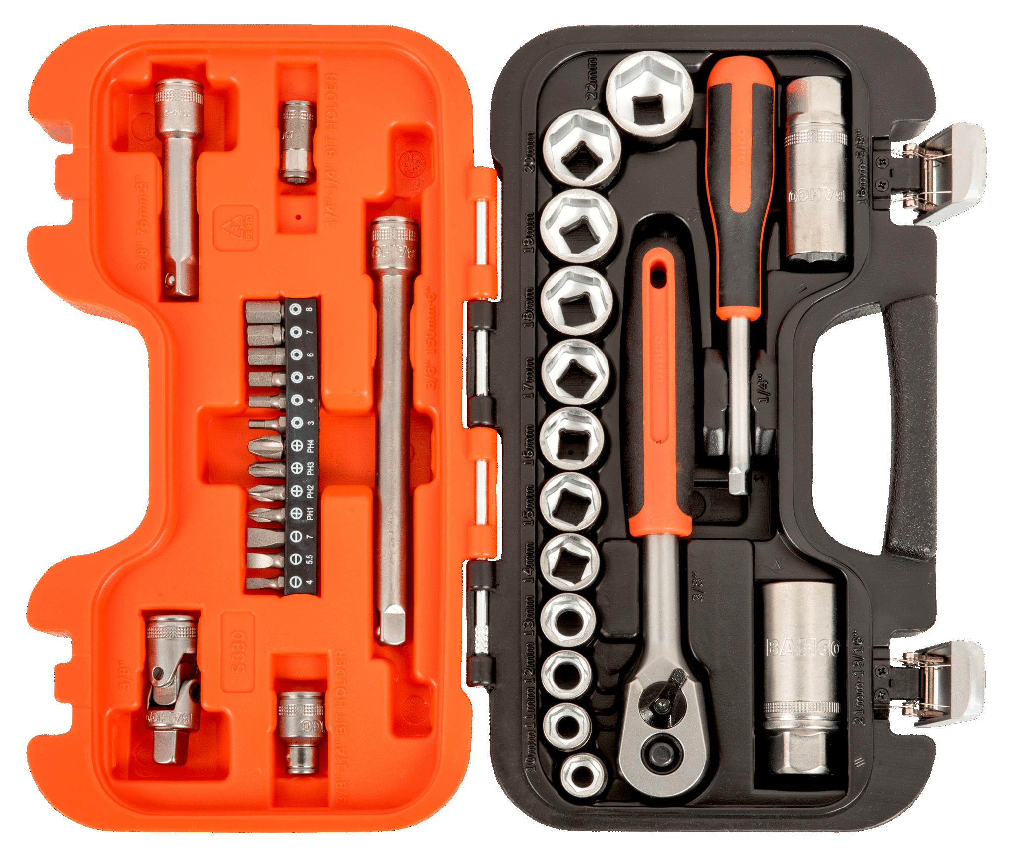 Juego de Dados 3/8" con Chicharra y Puntas 1/4" 33 Piezas BAHCO S330