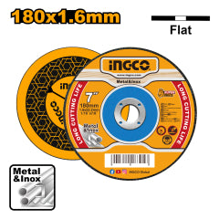 DISCO DE CORTE INGCO PLANO PARA METAL INOX 180x1.6x22MM 7" # MCD161801