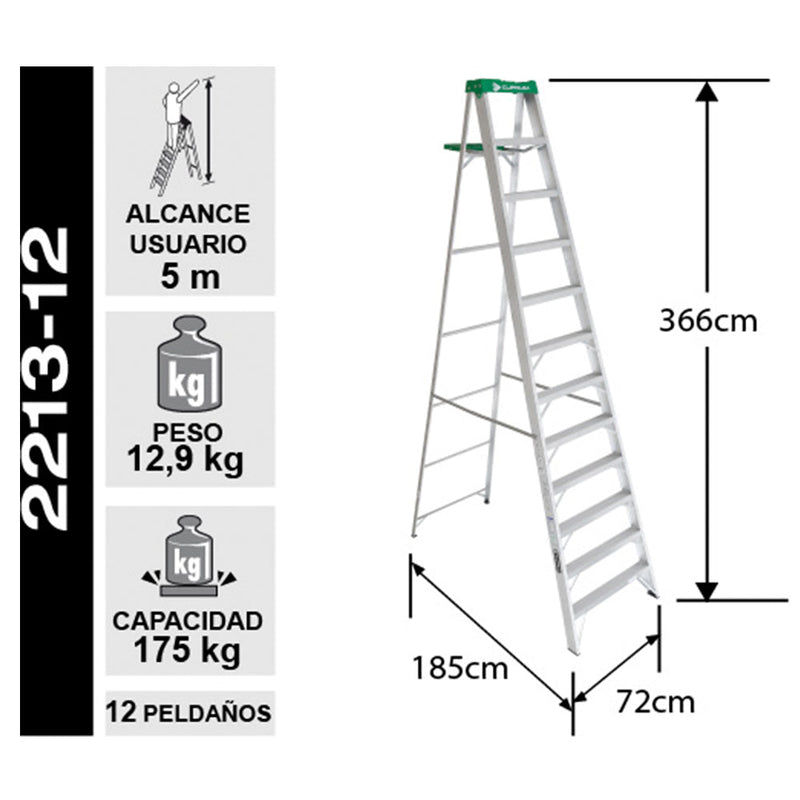 ESCALERA ALUMINIO TIJERA 12 PELDAÑOS CUPRUM
