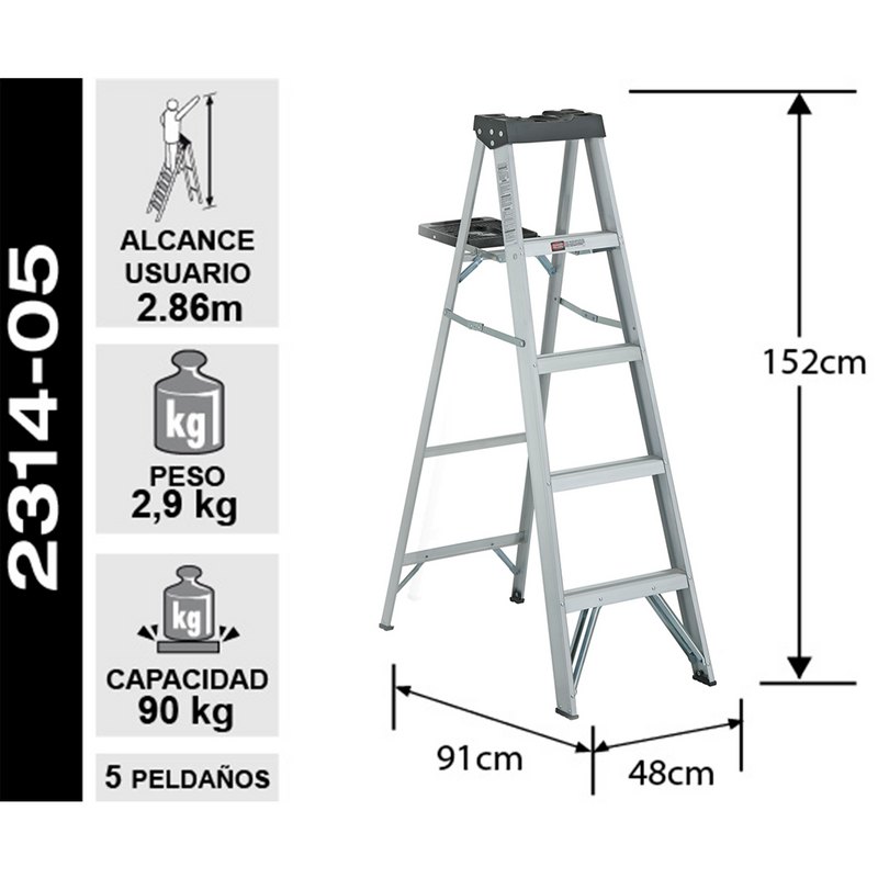 ESCALERA ALUMINIO TIJERA 5 PELDAÑOS 90 KG CUPRUM