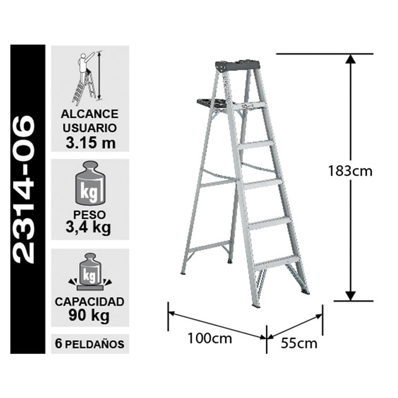 ESCALERA ALUMINIO TIJERA 6 PELDAÑOS CUPRUM