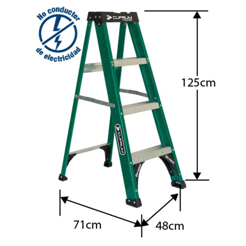 ESCALERA FIBRA VIDRIO TIJERA 1.22 M. 4 PELDAÑOS CUPRUM