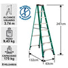 ESCALERA FIBRA VIDRIO TIJERA 8 PELDAÑOS 2.47 MTS 175 KG CUPRUM