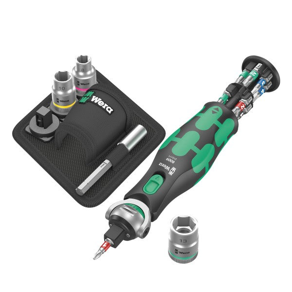 Set Llave Chicharra pequeña 3/8 con puntas y dados Zyklop Pocket 18 piezas Wera