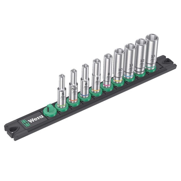 Set de dados largos 1/4 con riel magnético A Deep 9 Piezas Wera