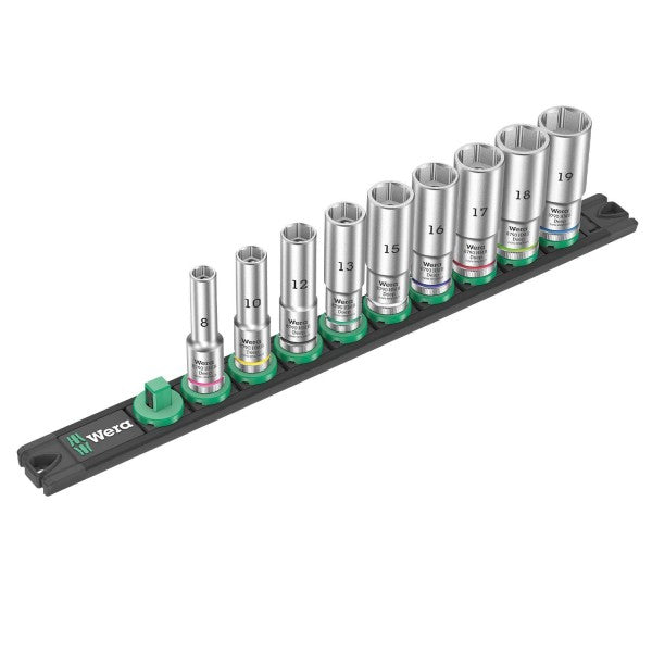 Set de dados largos 3/8 con riel magnético B Deep 9 Piezas Wera