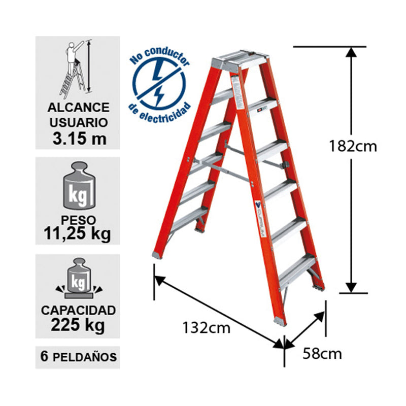 ESCALERA FIBRA VIDRIO TIJERA DOBLE ACCESO 6 PELDAÑOS