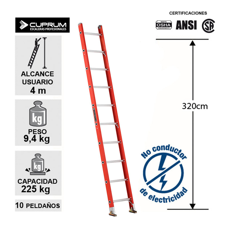 ESCALERA FIBRA VIDRIO RECTA 3.2 M CUPRUM