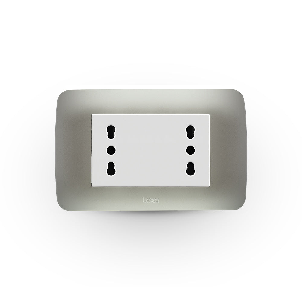 TOMA CORRIENTE DÚPLEX 10A/16A 250V BLANCO/PLATA