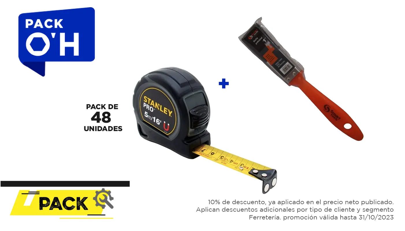 Pack 48 unidades HUINCHA 5.0 MTS.X 3/4 PRO (30-085) + Brocha