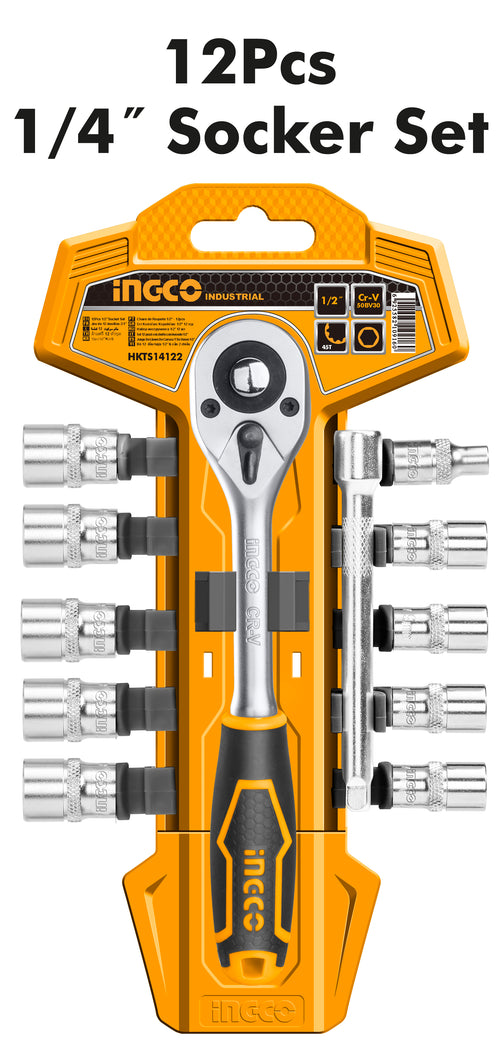 CHICHARRA.EXTENSION Y DADOS INGCO 1/4" DR - JGO 12 PZS. # HKTS14122
