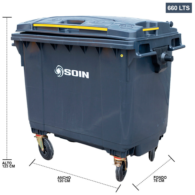 CONTENEDOR DE BASURA CON RUEDAS GRIS 660 LTS.