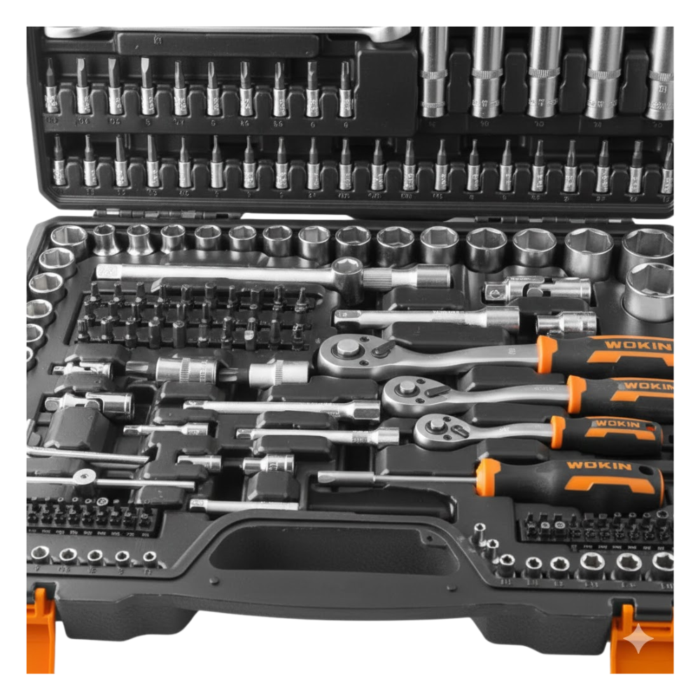 Juego de Dados con chicharra 1/2". 3/8" y 1/4". 215 Piezas Wokin