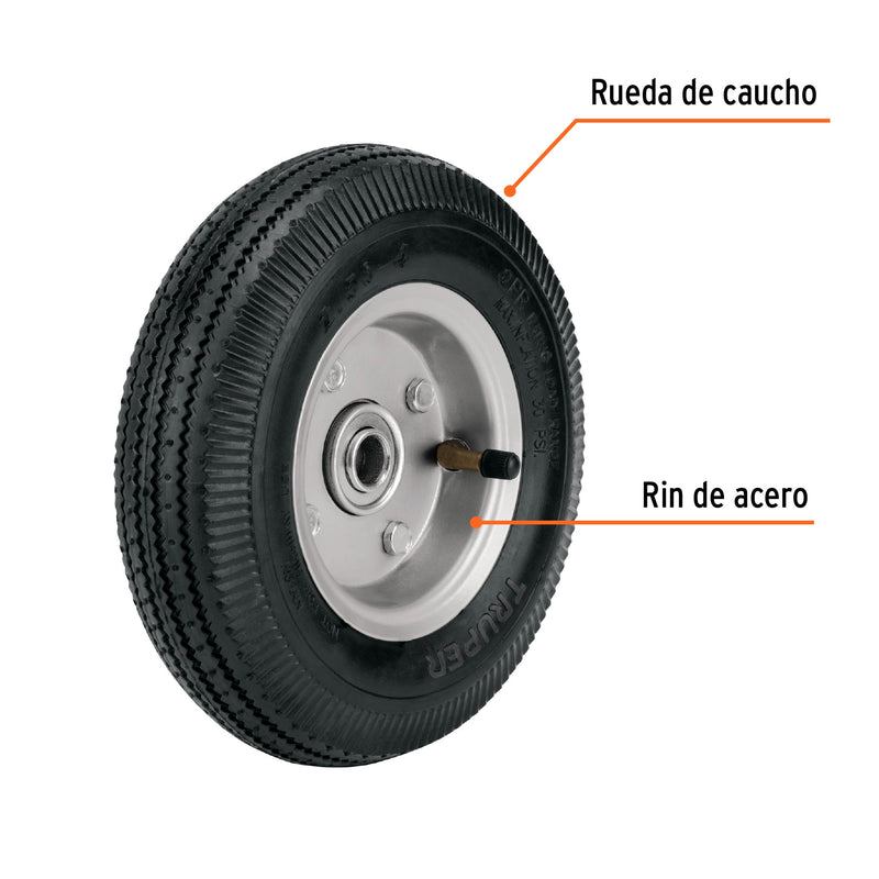 RUEDA COMPLETA FIERO (TRUPER) LIGERA C/EJE LATERAL. DIAMETRO 8" # LLN-8L (45901)