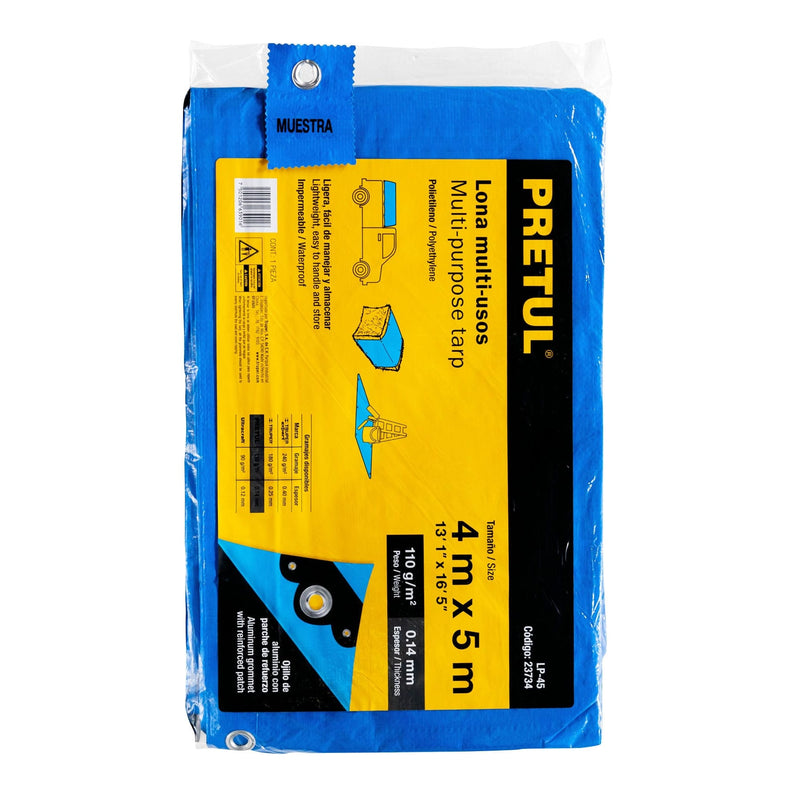 LONA POLIETILENO PRETUL (TRUPER) AZUL 4X5MTS ESPESOR 0.14MM #LP-45 (23734)