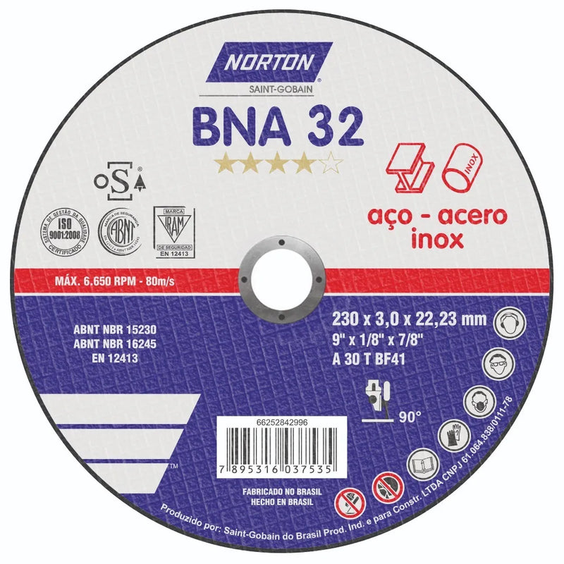 Disco corte 9 #bna-32 c/plano (10105430) - NORTON