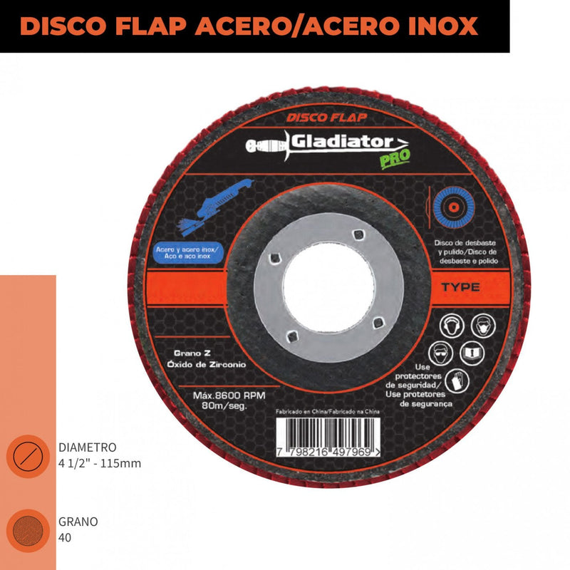 DISCO FLAP 4 1/2" METAL / ACERO INOX GR120 8115120