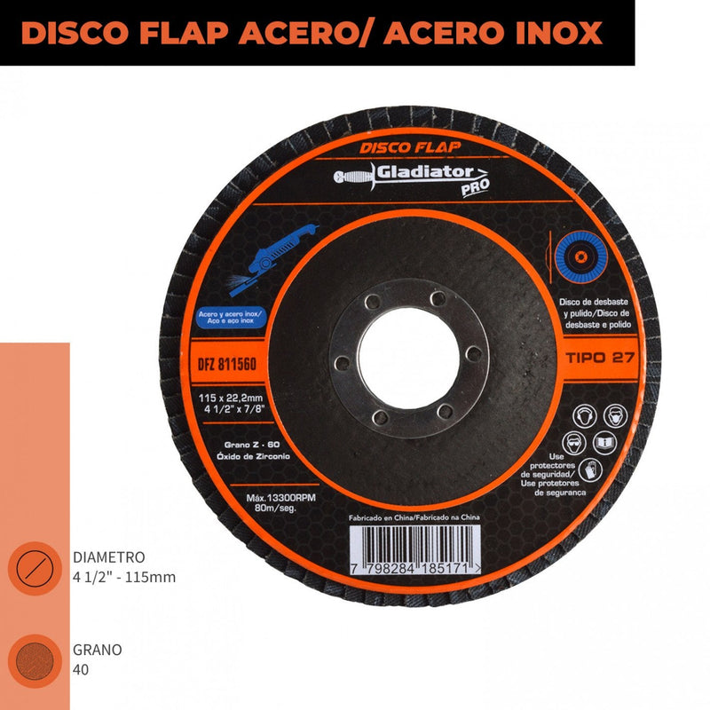 DISCO FLAP 4 1/2" METAL / ACERO INOX GR60 811560
