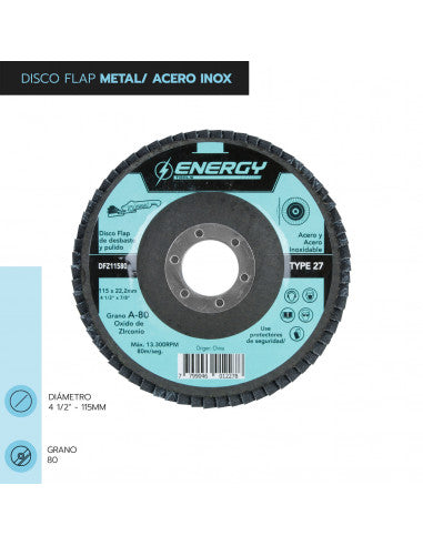 DISCO FLAP 4 1/2" METAL / ACERO INOX GR80 DFZ 1158