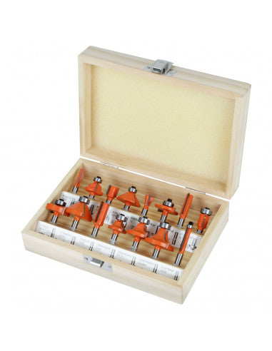 JUEGO 15 FRESAS EJE 1/4" caja de madera