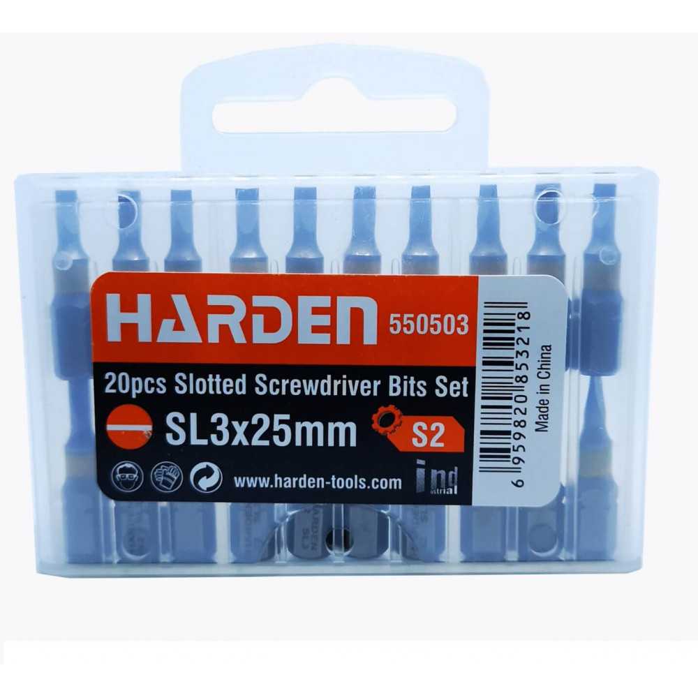 Punta paleta destornillador bit SL3X25mm 20 piezas Harden